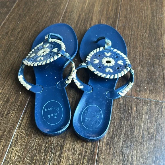 Jack Rogers Dark Blue Sandals with Tan Accents - Size 8 - Picture 4 of 8